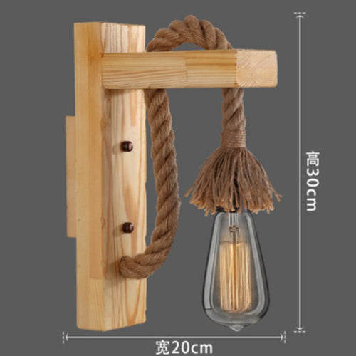 Applique murale bois industriel métal corde chanvre appliques escalier allée porche - vue 7 sur 9