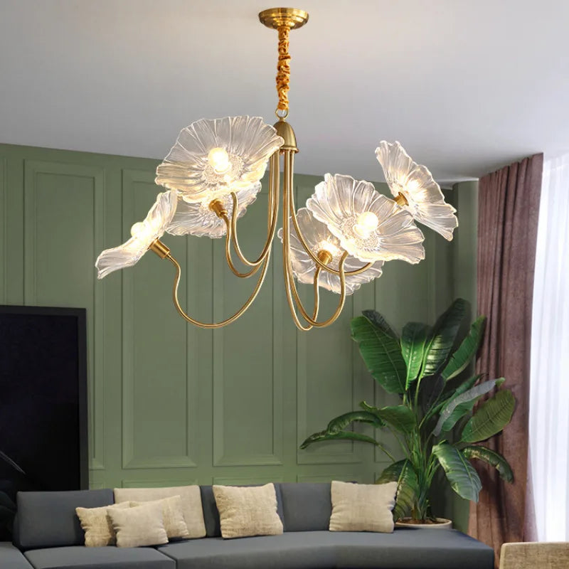 lustre moderne en verre en forme de fleur de lotus avec led - vue 5 sur 14