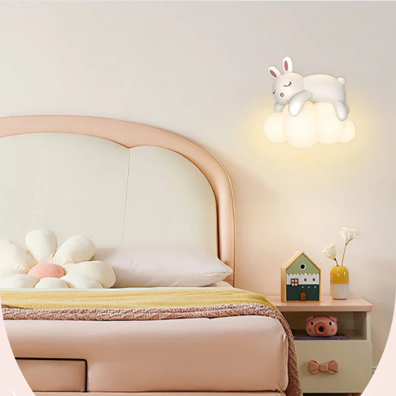 Applique murale lapin créatives sur nuage blanc