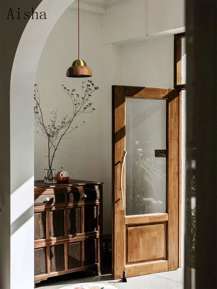 suspension en bois de noyer style wabi-sabi vintage en laiton japonais - vue 4 sur 7