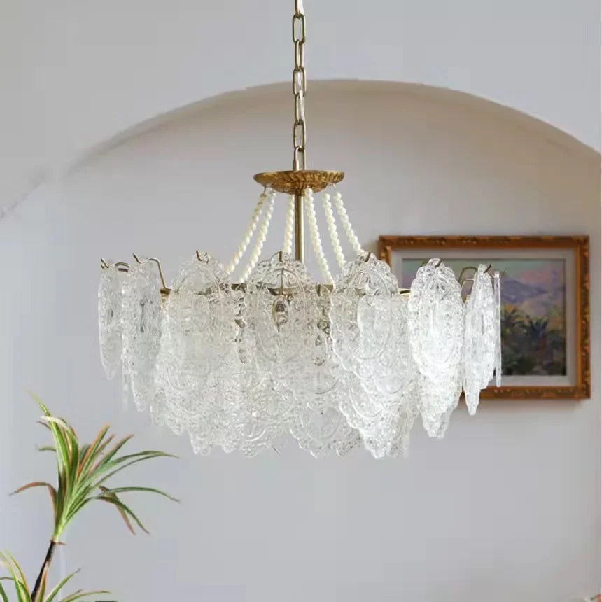 suspension moderne en verre clair style français luxe - vue 7 sur 18