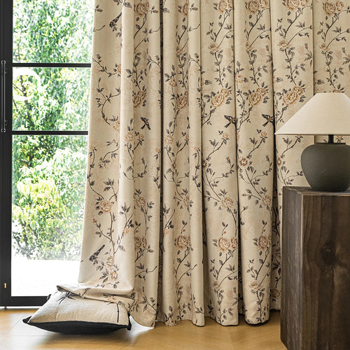 Rideau occultant floral style chinois pour salon chambre