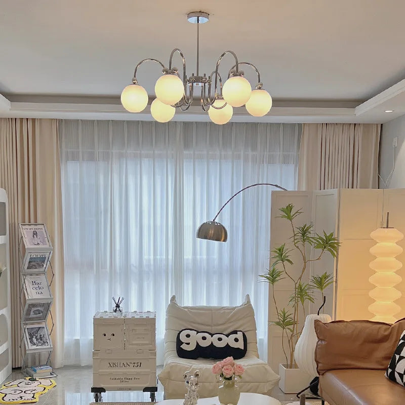 lustre moderne en chrome avec suspension en verre