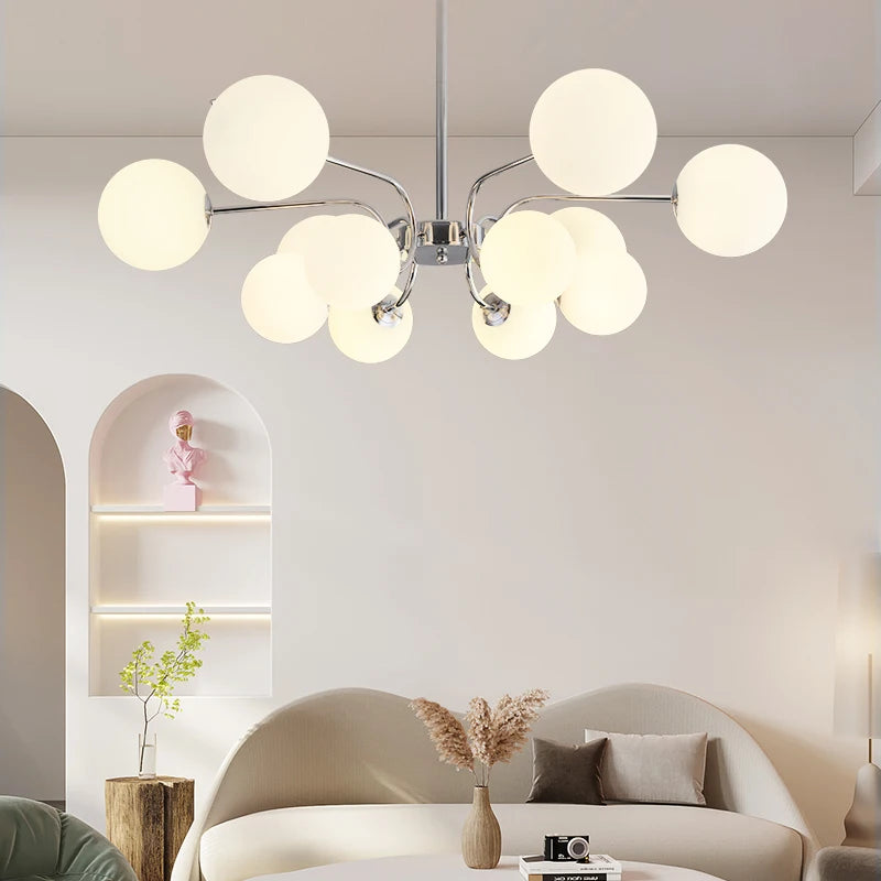 suspension en métal chromé avec boule de verre décorative - vue 5 sur 10