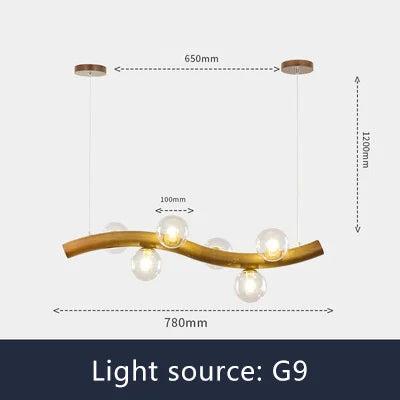 suspension luminaire en bois massif et verre simple - vue 9 sur 11