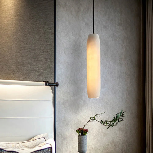 lampe suspendue moderne en marbre naturel et laiton ajustable - vue 4 sur 7