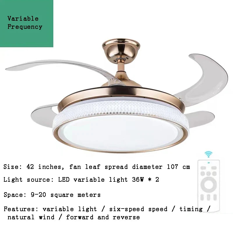 ventilateur de plafond moderne led intelligent avec 4 pales rétractables - vue 11 sur 18