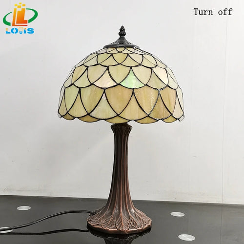 lampe à poser nordique en verre antique style tiffany - vue 7 sur 6