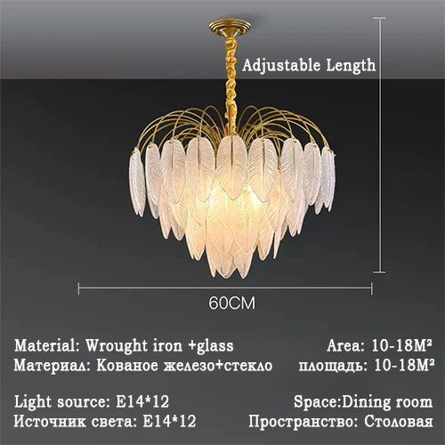 lustre led nordique plume verre décoration luminaires suspendus - vue 8 sur 9