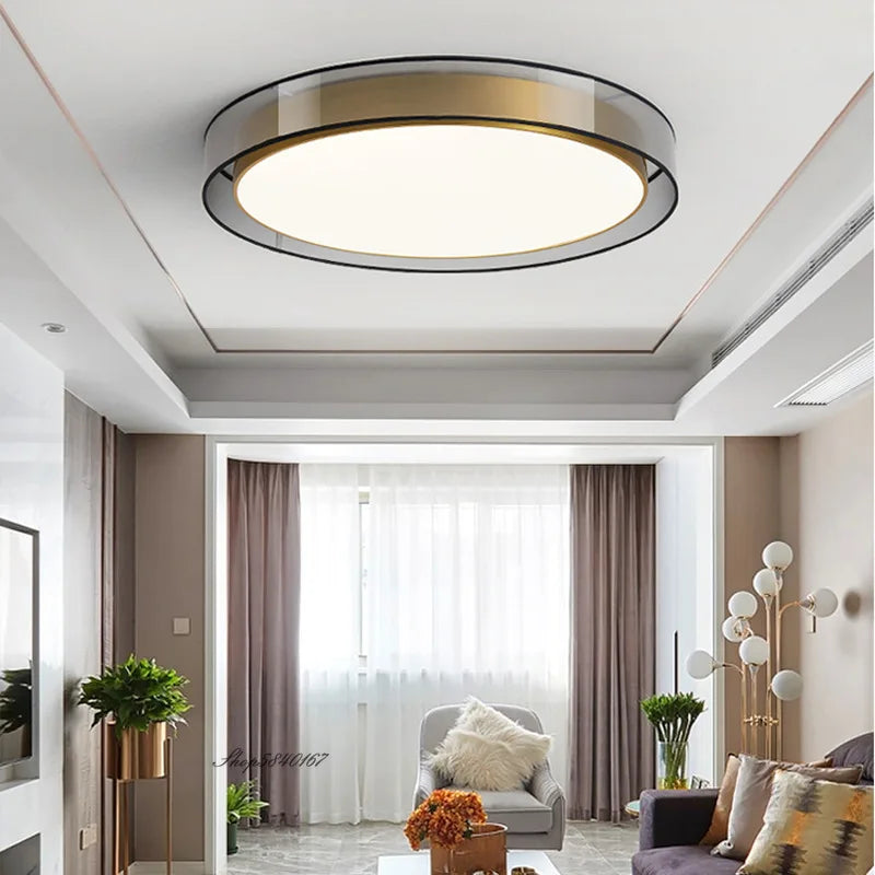 plafonnier en cuivre modernes abat-jour en maille Double abat-jour salon Led éclairage de plafond Loft chambre lumières créatives
