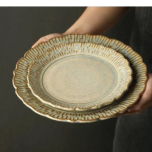 Assiettes plates ceramique relief style retro restaurant
