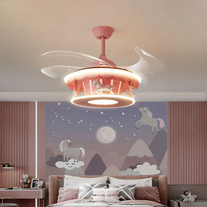 lampe de plafond led carrousel créative pour filles