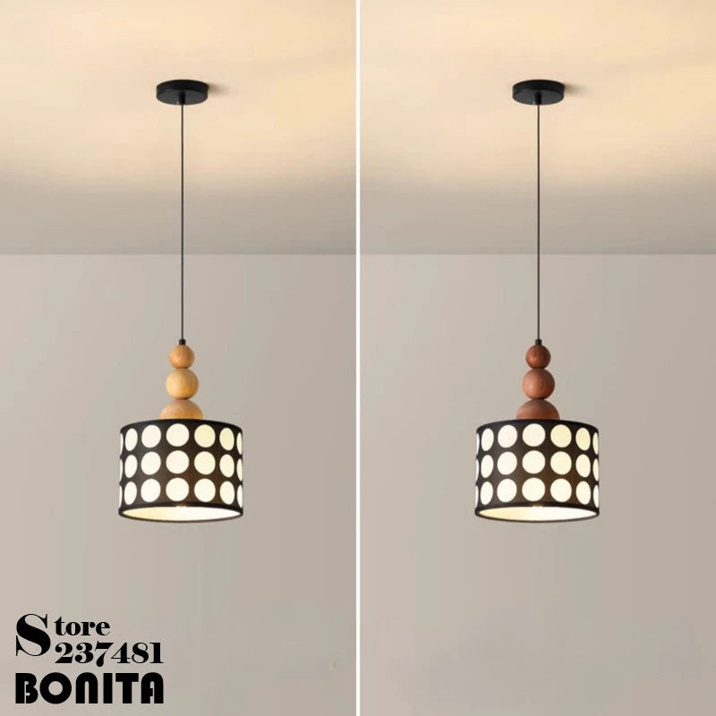 lustre rétro à pois en noyer pour décoration intérieure - vue 4 sur 8