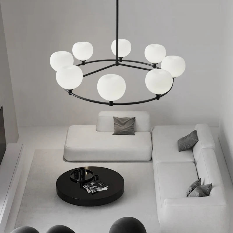 lustre à anneaux avec ampoule en verre style 	 hauteur réglable - vue 4 sur 12