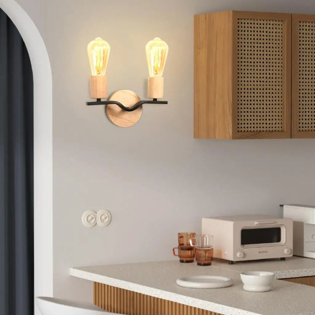 applique murale double tête en bois style nordique moderne - vue 5 sur 9