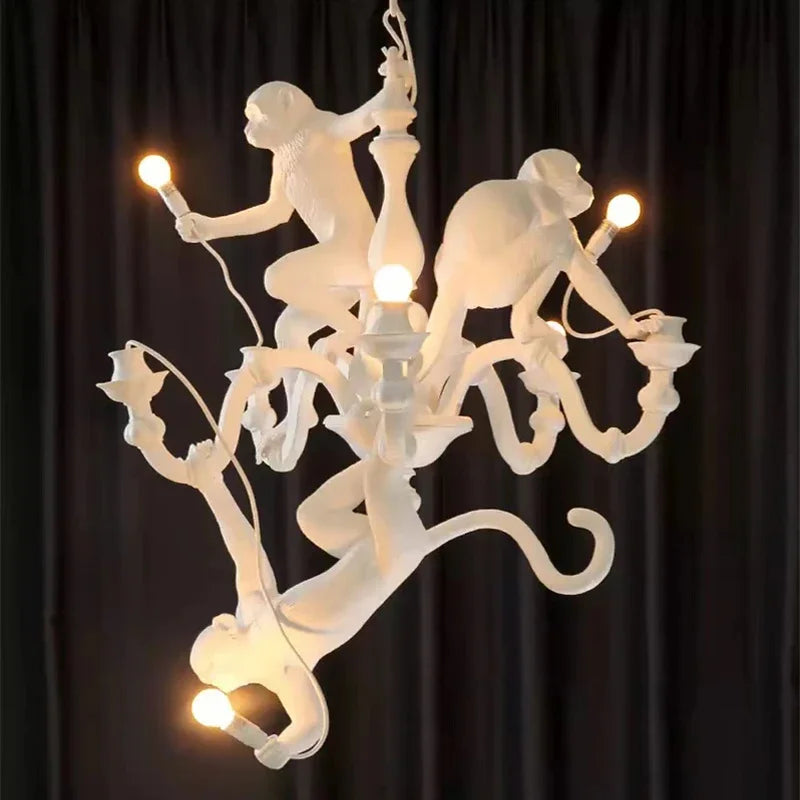 SANDYHA Art nordique singe lustres noir blanc Animal Design lampe à LED pour salon salle à manger centre commercial éclairage suspendu
