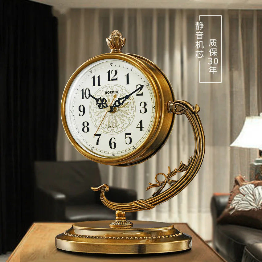 horloge de table européenne en métal plaqué cuivre élégant design luxe - vue 3 sur 18