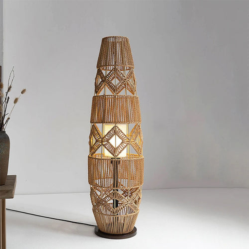 x lampadaires chinois rétro en rotin tissé corde de chanvre lumières faites à la main chambre chevet salon décoratif coin lampe sur pied