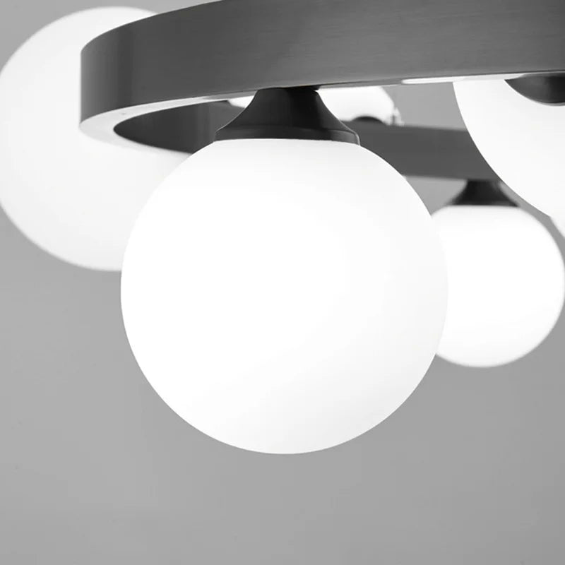 suspension moderne à anneau en laiton et verre blanc - vue 6 sur 10
