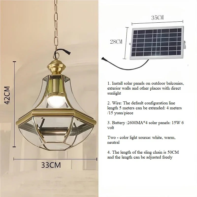 suspension extérieure Style américain Rural plein cuivre étanche lustre Villa porche solarium/couloir/balcon pavillon pavillon lampe en laiton - vue 8 sur 9