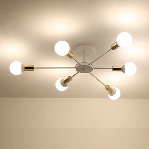 lustre industriel moderne avec tiges multiples en fer et bois - vue 11 sur 16