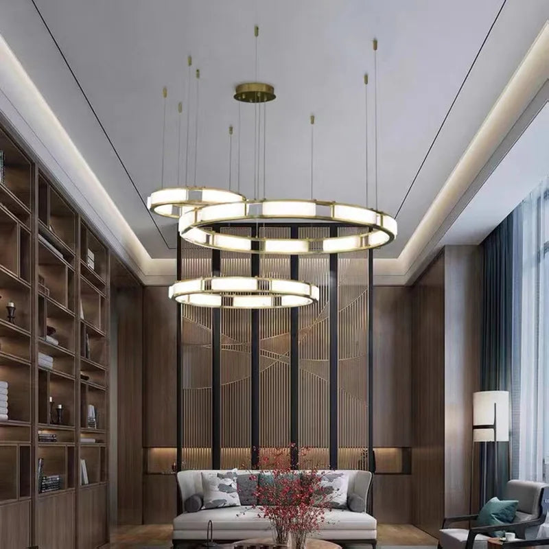 lustre rond en marbre led post-moderne à intensité réglable - vue 3 sur 10