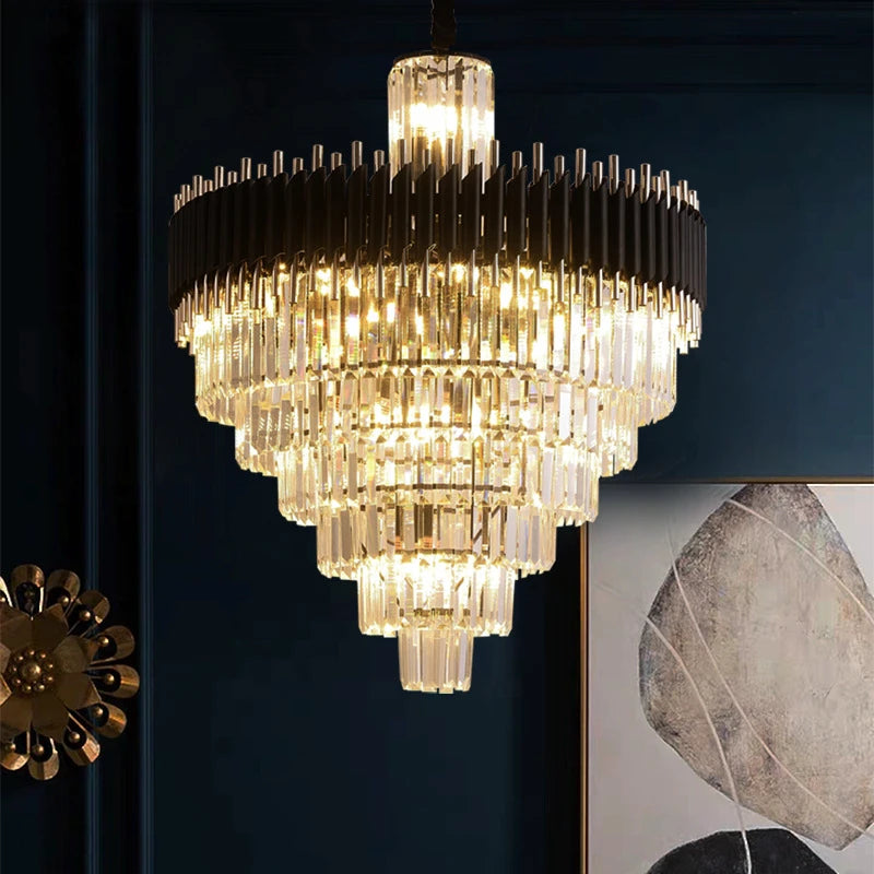 Lustre en cristal de salon de luxe moderne lustre en cristal noir de ...