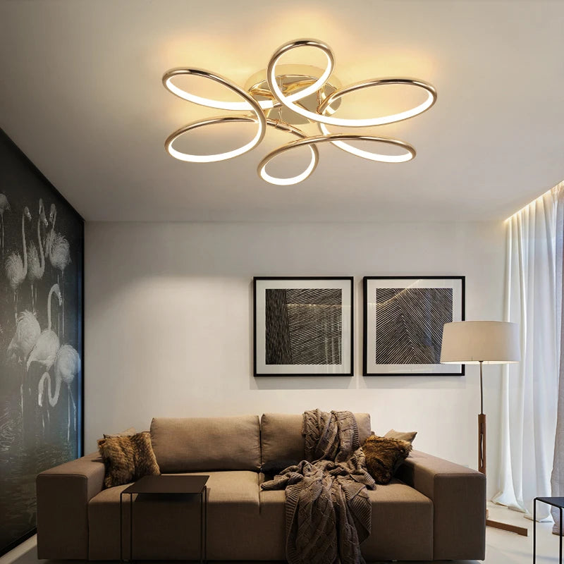 Lustre plafond LEDs aluminium doré décoration
