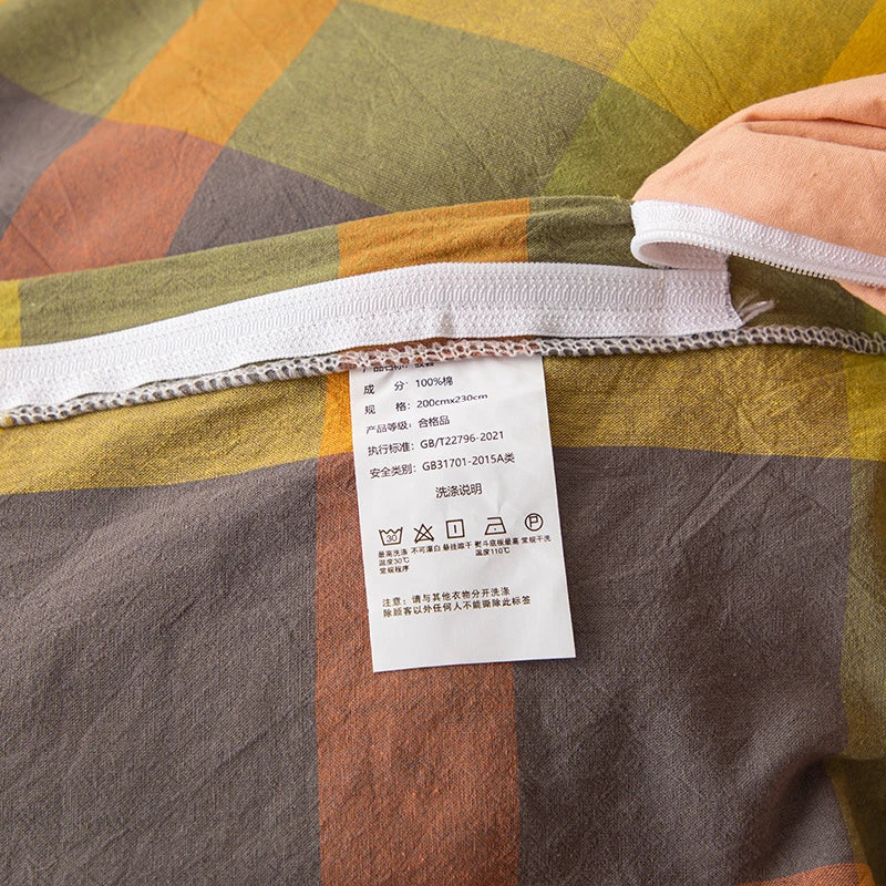 housse de couette en coton à carreaux pour lit double