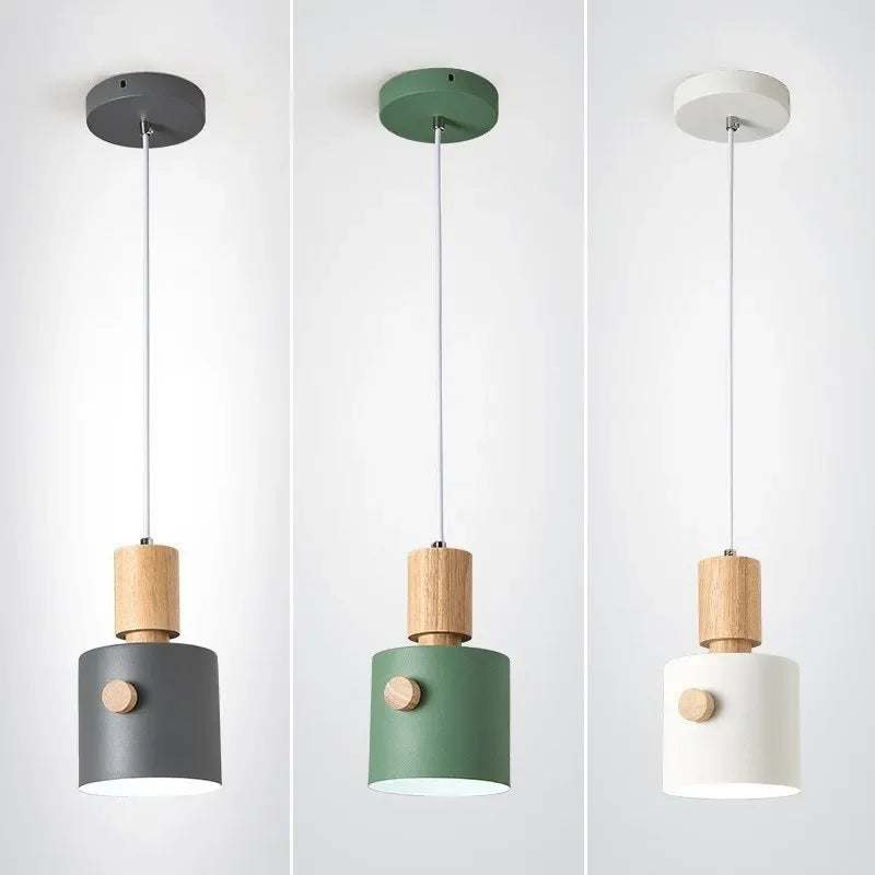 Suspension en bois nordiques LED Macaron à tête unique lampe décorative d'intérieur suspendue pour salon salle à manger luminaires de chambre à coucher - vue 6 sur 9