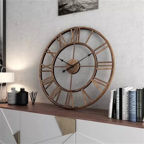 horloge murale moderne rétro en métal avec chiffres romains silencieuse - vue 6 sur 8