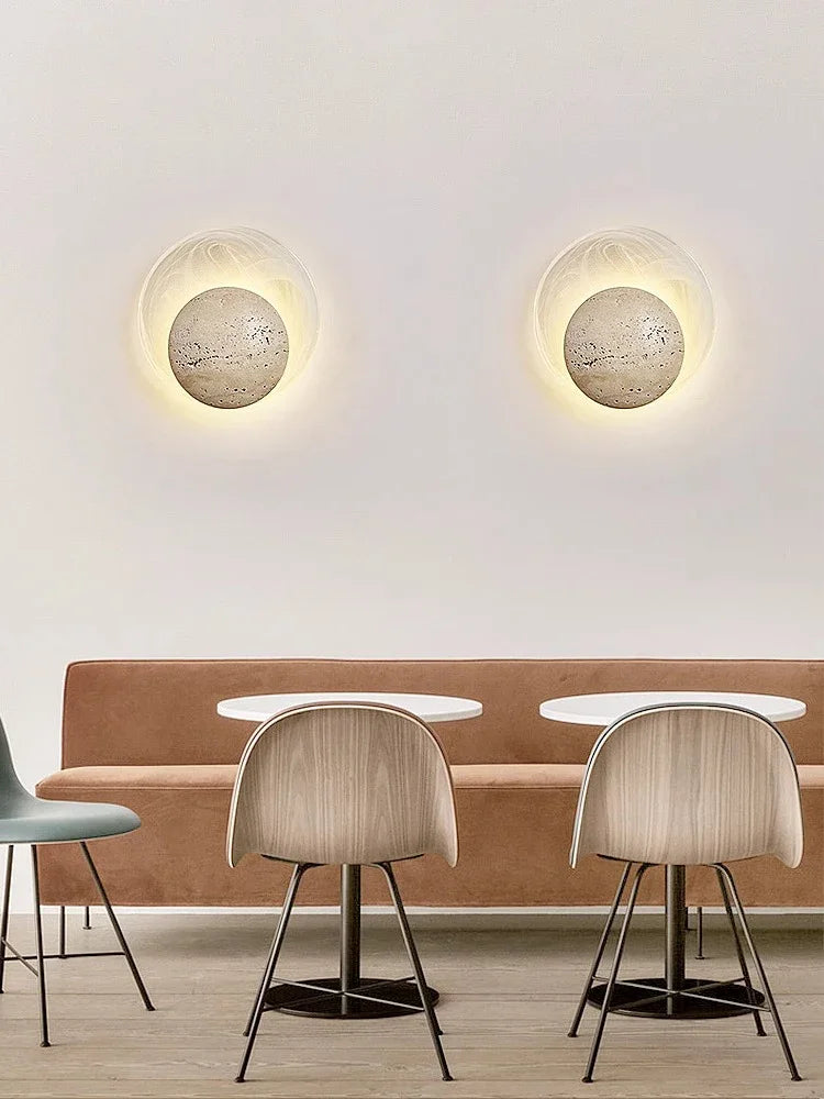 Bedroom Bedside Led Wall Lamp Sconce Light with Cave Stone and Glass - vue 3 sur 6