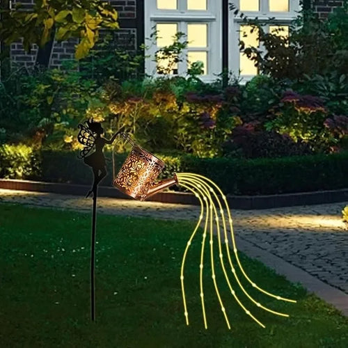décoration de jardin fées avec arrosoir et lanternes solaires - vue 2 sur 7