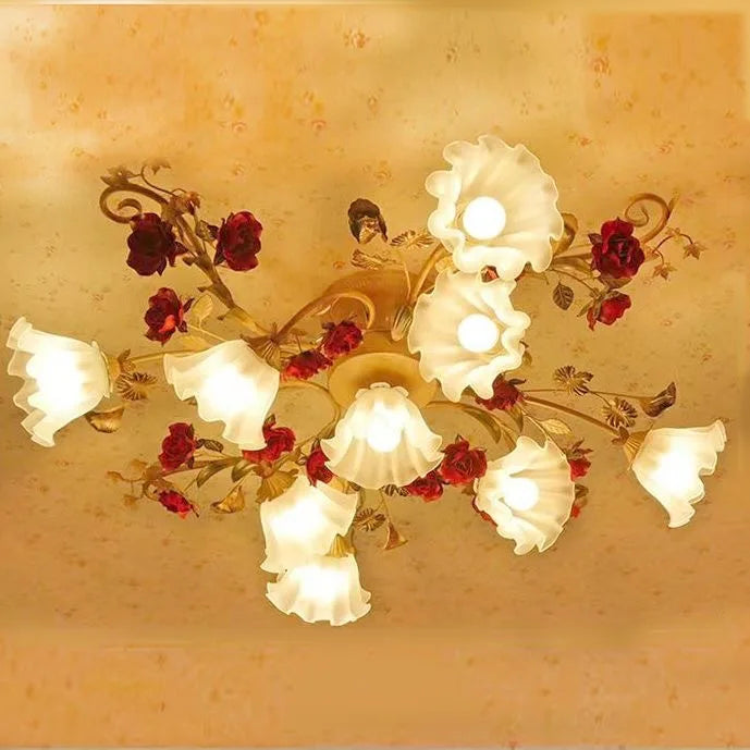 américain Rural fleur cuisine princesse filles chambre plafonnier assis lumière LED moderne plafonnier pour salon