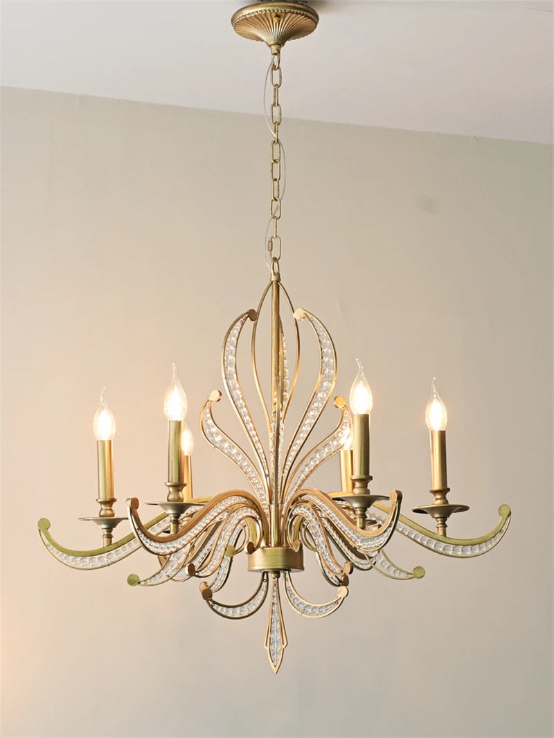 lustre en métal doré antique avec décoration en cristal - vue 9 sur 8