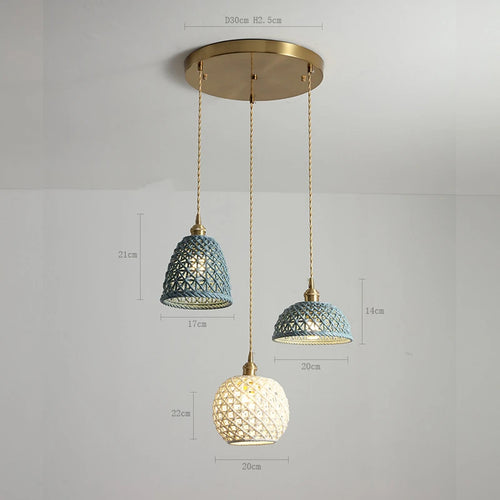 suspension LED blanc en céramique luminaires maison éclairage intérieur chambre salon à côté nordique moderne cuivre suspension lampe - vue 21 sur 23