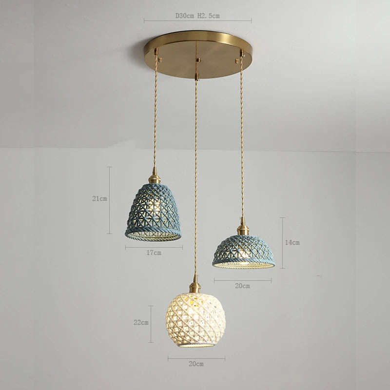 suspension LED blanc en céramique luminaires maison éclairage intérieur chambre salon à côté nordique moderne cuivre suspension lampe - vue 20 sur 23
