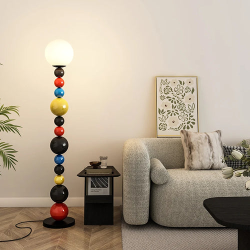lampadaire moderne à perles colorées et abat-jour en verre - vue 7 sur 9