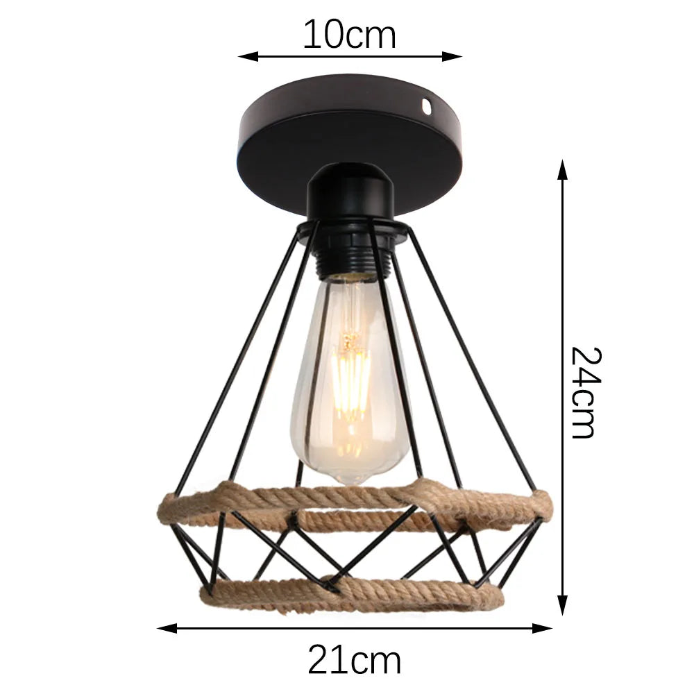 lustre de plafond en corde de chanvre fait main style industriel rétro - vue 14 sur 15