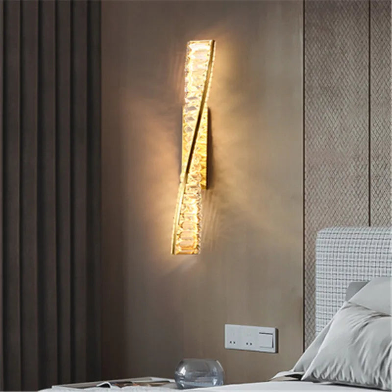 Nordique LED lumière luxe haut de gamme cristal applique murale salon fond mur postmoderne minimaliste chambre lit tête ligne lampe