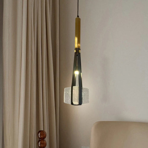 lampe suspendue en résine et cuir artificiel réglable en hauteur - vue 2 sur 12