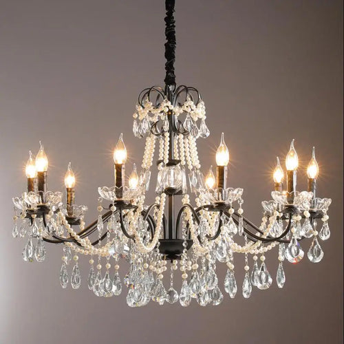 lustre moderne en cristal avec perles et éclairage led - vue 9 sur 10