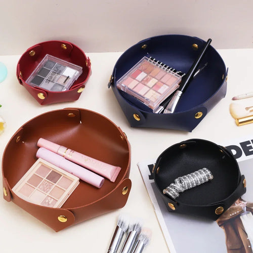 plateau en cuir pliable pour rangement et organisation - vue 3 sur 9