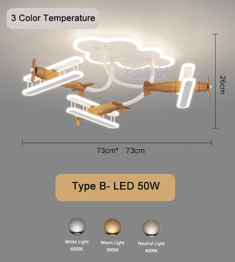 Creative Airplane Pendant Lamps Wooden Plane AC 220V 50W Children's Bedroom Ceiling Hanging Light Boy Girl Room Decorative Light - vue 9 sur 10