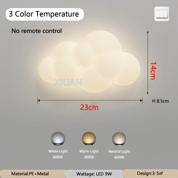 applique murale en forme de nuage pour enfants avec télécommande et gradation - vue 8 sur 8