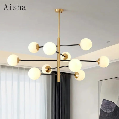 lustre nordique en verre et cuivre design moderne - vue 5 sur 10
