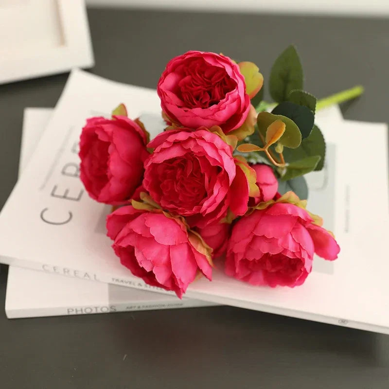 bouquet de pivoines vintage en soie décoration festive pour toutes occasions