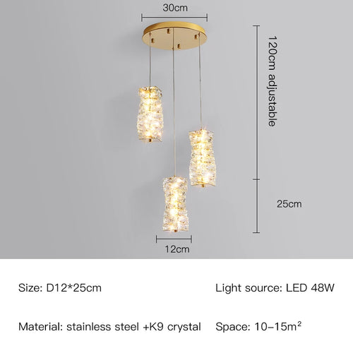suspension nordique moderne en acier inoxydable et cristal décoratif - vue 13 sur 18