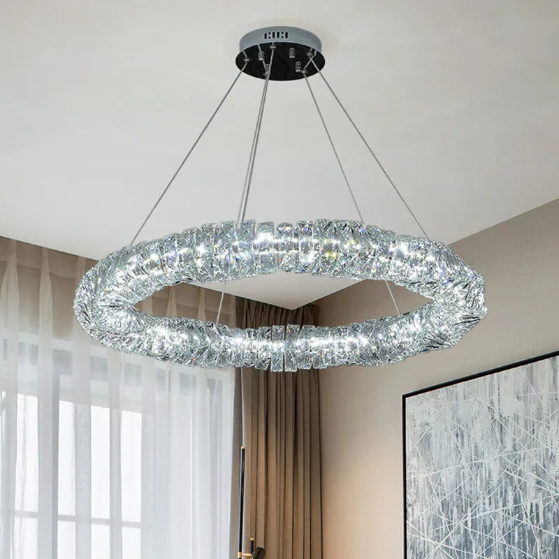 lustre moderne à suspension en cristal k9 avec télécommande dimmable - vue 7 sur 21