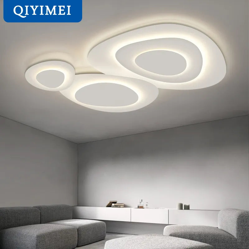 Anneaux annuels modernes LED lustre intérieur salon ondulation forme meubles de maison décoration fer blanc corps couleur lampe éclairage